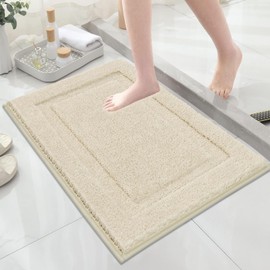 SHACOS Super Soft Small Bathroom Rugs 16x24 inch Microfiber Bath Rugs Non Slip Washable Bath Mats Absorbent Bathroom Mats for Bathroom Shower Tub, Light Beige
