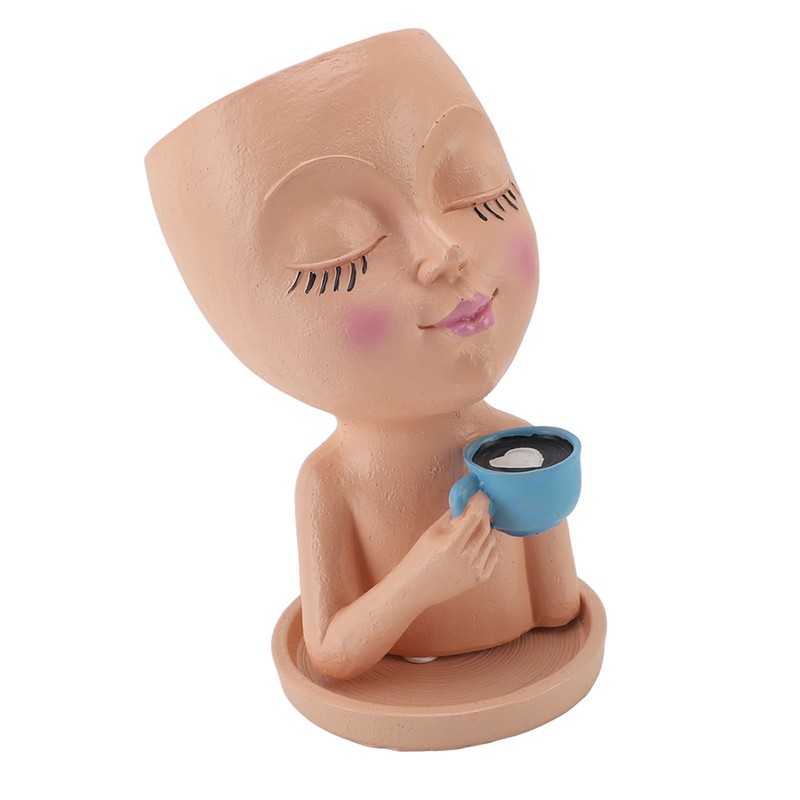 Resin Face Plant Pot Creative Cute Small Drinking Coffee Succulent