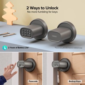 ThorBolt Door Lock Knob with Keypad Keyless Entry Door Knob Electric Coded Indoor Door Knob for Interior Doors Thickness up to 2-1/4", Bedroom, Home Office, Garage, 4xAA Alkaline Battery, M1 Titanium
