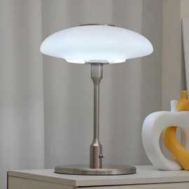 LIGHTLAND Nordic Medieval Table Lamp, Vintage Metal Glass Bedside Lamp with Toggle Switch and 3 Color Light Bulbs, Decorative Table Lamp for Study Bedroom Living Room (White+Chrome, 12.6 * 16.5 Inch)