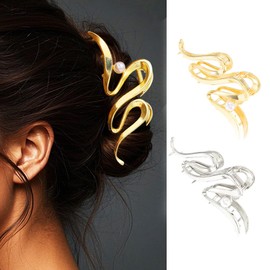 Catery Metal Claw Clips Large Hair Clip Pearl Normal Accessories for Women(Pack of 2) (Silver and Gold)