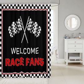 Racing Theme Waterproof Shower Curtains Luxury Heavy Fabric Bathroom Shower Curtain Checkered Flag Hotel Home Dorm Bathtubs Decor Shower Curtain Machine Washable Grommet Curtain 72 x 84 Inch