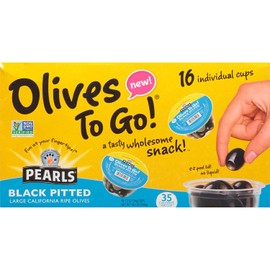 Pearls Olives to Go! 1.2 oz. Large Ripe Pitted Black Olives, 16-Cups