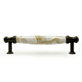 DIY Décor Hub - Antique Brass Cabinet Pulls, 10-Pc Drawer Pull Set w/Rounded Ceramic Cabinet Handles, Handles for Cabinets and Drawers, Tray Handles, & More, Brown Marble Accent, 5 inches