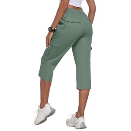 MoFiz Women's Cargo Capris Hiking Pants Summer Outdoor Travel Casual Capri Pants for Women with 6 Pockets Grey Green L
