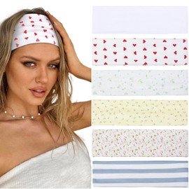 Nayyana 6 Pieces Fashion Headbands for Women Short Hair Non-Slip Elastic Flower Hair Bands Soft Fabric Hair Bands for Women Hair 5cm Thick Stripe Headband