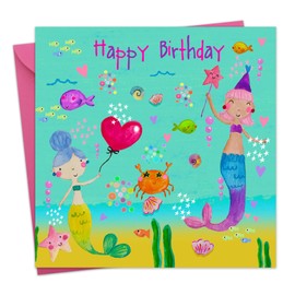 Twizler Birthday Card for Girls - Mermaids - Childrens Happy Birthday Card for Daughter or Granddaughter - Kids Birthday Card for Sister or Niece - Girl Card Birthday