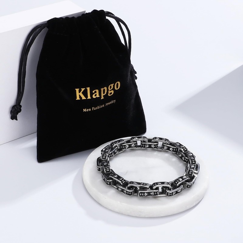 Klapgo Men's Stainless Steel Skull Link Bracelet Punk Biker Gothic