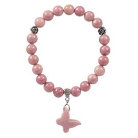 KYEYGWO Natural Rhodonite Crystal Butterfly Bracelet for Women, Lucky Charm Stone Beaded Bracelets 8mm Wrist Birthstone Jewellery