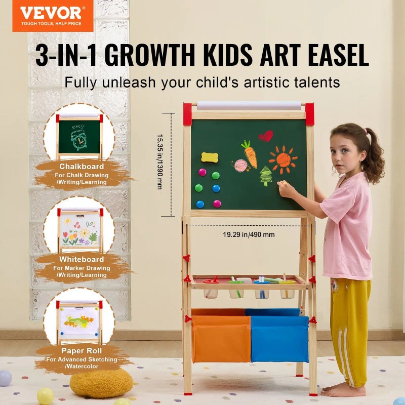 Wooden Magnetic Whiteboard Chalkboard Kids Art Easel Double Sided With