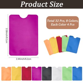 CREATCABIN 32Pcs 8 Colors RFID Blocking Sleeves Credit Card Holder Protector Identity Theft Protection Secure Sleeves Travel Case for Men Women Recognization Fits Wallet Purse Bags 3.58 x 2.44 Inch