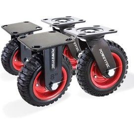 POWERTEC 8 Inch Caster Wheels Set of 4 (2 Swivel & 2 Fixed), Heavy Duty Casters w/Rubber Knobby Tread for Workbench, Dolly, Cart, Trolley, Wagon, Toolbox, Chicken Coop, Large Castor Wheels (17055V)