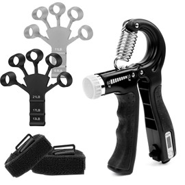 Fortalecedor de Agarre,3 en 1 Ejercitador de Antebrazo Set,con Contador,Ejercitador de Mano,Hand Grip Ajustable,Kit de Entrenamiento para Ejercicio Mano,para Tratamiento y Recuperación de Dedos(Negro)