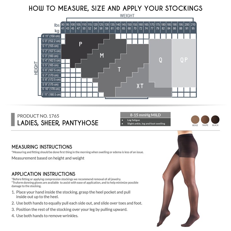 Truform Sheer Compression Pantyhose, 8-15 Mmhg, Women's Shaping Tights, 20