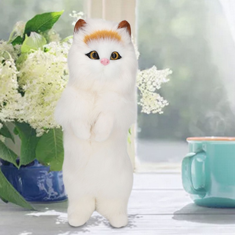 Furry Cat Figurine Realistic Simulated Adorable Lovely Decorative Plush Cat