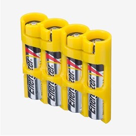 Storacell by Powerpax Slimline AAA Battery Storage Container - Holds 4 Batteries, Yellow