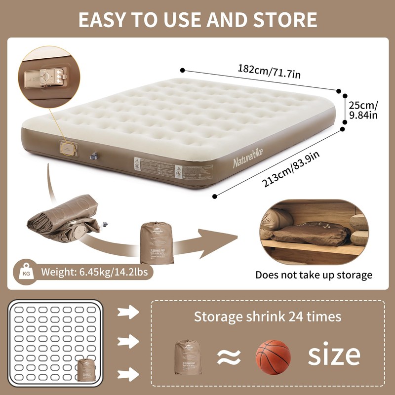Naturehike California King Size Air Mattress with Built-in USB Rechargeable