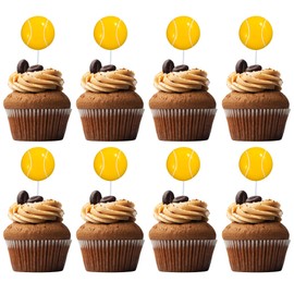 20 piezas de decoración para cupcakes de tenis de resina montada con temática deportiva, para cupcakes, temática de tenis, baby shower, niños, fiesta de cumpleaños, decoración de pasteles