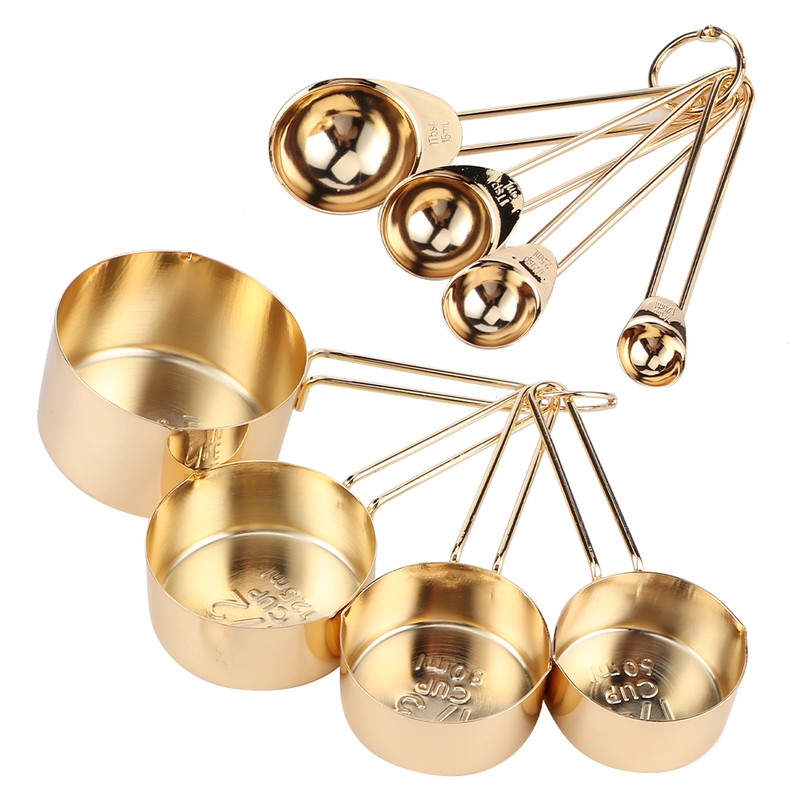 8Pcs Stainless Steel Measuring Cup Spoon Set with Scales Home