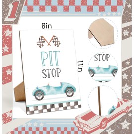 Race Car Birthday Party Signs, Pit Stop, 8×11 Wooden Play Sign with Stand, Race Car Birthday Party Decorations,Race Car Birthday Party Supplies - LP074