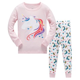 Colobe Girls' Cotton Unicorn Long Sleeve Two-Piece Pyjamas Set Cute Panda Kids Sleepwear Winter Christmas Pyjamas Size 1-12 Years, Unicorno