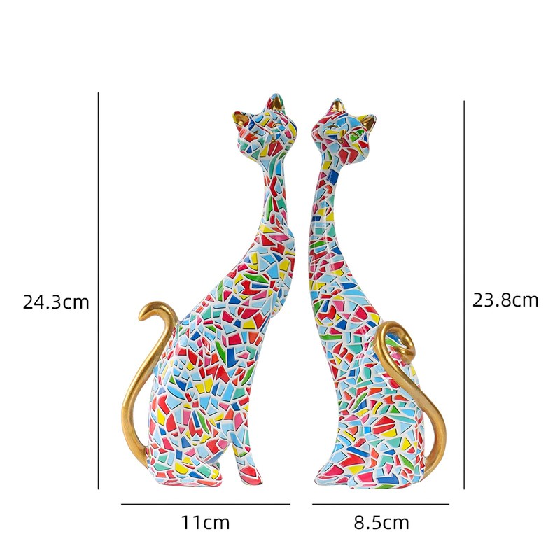 LIKEUDO Set of 2 Resin Cat Statues Sculptures Cat Figurine
