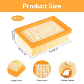4 Stück Staubsauger Filter für Kärcher Set, für Kärcher WD4/WD5/WD6/MV4/MV5/MV6 Flachfaltenfilter, für Kärcher Mehrzwecksauger Ersatz, Industriesauger, Nass-/Trockensauger