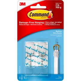 Command 3M Ganchos Adhesivos Removibles, Medianos, Transparentes, 2 und por paquete, Organiza y decora sin dañar tus paredes