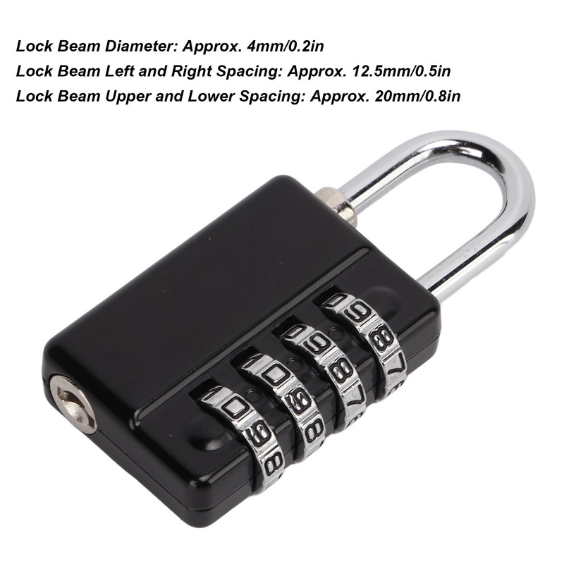 Gym Bag Locker Padlock 4 Digit Combination Zinc Alloy Black