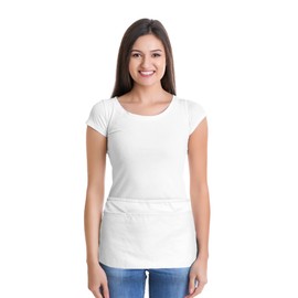 DALIX Waist Aprons Commercial Restaurant Home Bib Spun Poly Cotton Kitchen (3 Pockets) in White