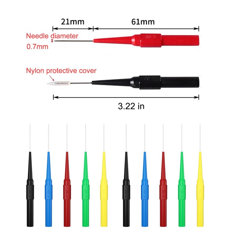 10PCS 0.7mm Test Probe Pins, Non-Destructive Insulation Wire Piercing Needle,