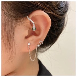 Inilbran Boho Crystal Snake Ear Cuff Earrings Silver CZ Snake Cuff Wrap Earrings Vintage Snake Crawler Climber Earring Gothic CZ Snake Animal Earrings Jewellery, Crystal