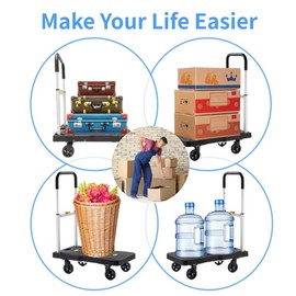 HBFBDRCT Folding Hand Truck, 2 Pack 150kg/330 Lbs Heavy Duty Luggage Cart, Portable Utility Dolly Platform Cart with Adjustable Handle for Luggage, Personal, Travel, Moving Shopping and Office Use