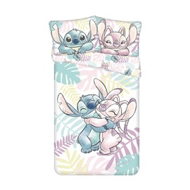 Jerry Fabrics Stitch & Angel Reversible Bedding Set | Singe Bedlinen Duvet Cover 140 x 200 cm and Pillowcase 50 x 70 cm | 100% Cotton | Leaves Design