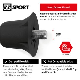 55 Sport Classic Nylon SG Replacement Football Studs - 12 Pack (13/16mm) - Black