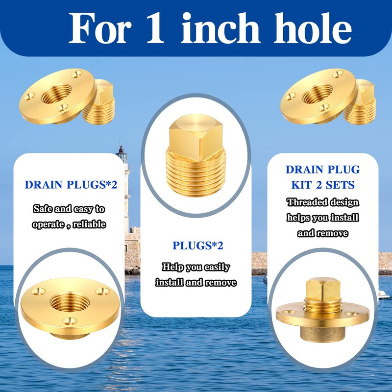Lounsweer 4 Pieces Brass Boat Drain Plug Kit 1/2 Inch