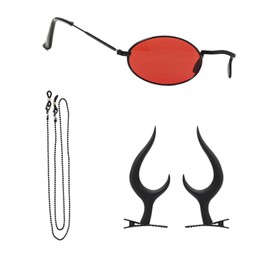 FYXZHUO Anime Outfit Black Devil Horns Clips Red Monocle and Glasses Chain for Men and Women Cosplay Accessories Set