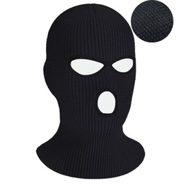 ISCRIO 3 Hole Winter Mask, Full Face Cover Ski Mask, Thermal Winter Warm Knit Beanie Balaclava for Men, Black, One Size