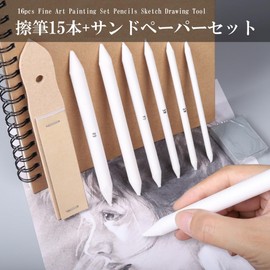 HappyHome Paper Rubbing Brush 15 Pieces, Pastel Painting, Drawing Pencil, Drawing Supplies, Charcoal Drawing, Conte Drawing, Illustration, Double-Headed, Single Headed, Sandpaper Set, Easy