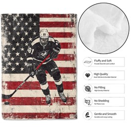 MIEPOS Retro Patriotic Hockey Throw Blanket,50x60in,Soft,Lightweight Flannel,American Flag Vintage Blankets - Gifts for Women Men,Game Day Lovers,for Couch Office Travel,Home Living Room Decor