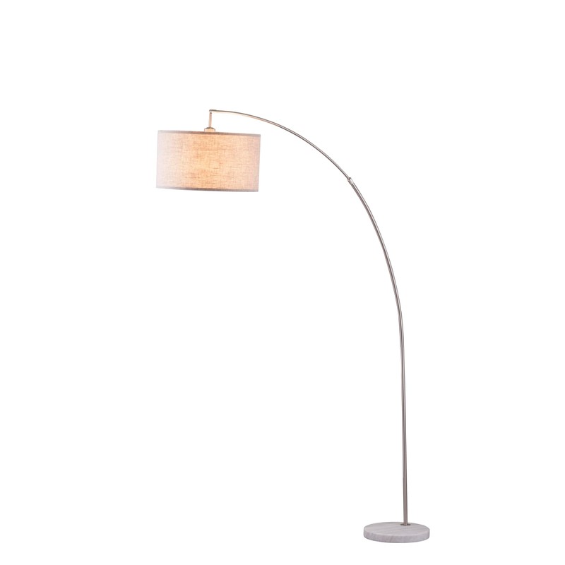 78" Arc Floor Lamp with White Drum Shade, Silver Finish,
