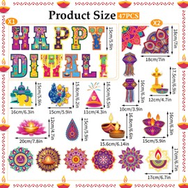 47Pcs Diwali Decorations Items,Happy Diwali Cutout Decoration,Diwali Party Supplies,India Deepavali Diya Decor for House Outdoor Indoor Wall Window