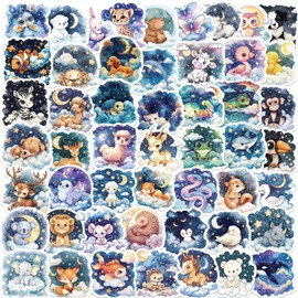 Cute Star Animal Stickers, 50 Pieces Kawaii Horse Elephant Fox Monkey Stickers for Water Bottle Guitar Skateboard Wheels