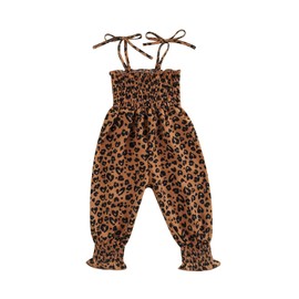 Thilsidee Infant Toddler Baby Girls Off Shoulder Romper Summer Sleeveless Suspender Jumpsuit Heart&Leopard Print Bodysuit(Leopard brown,6-12 Months)