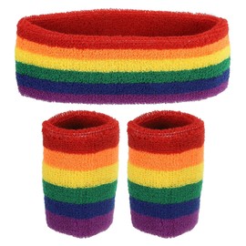PATIKIL Sports Wristband and Headband Set 8x8cm Cotton Terry Cloth Sweat Band and 18x6cm Headband Rainbow Colors(1 Headband and 2 Wristbands)