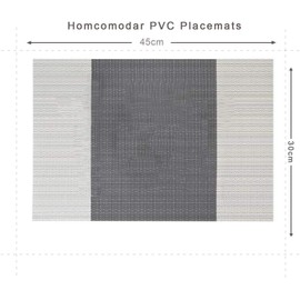 Place mats set of 6,Table Mats Non-slip Heat Resistant Dining Kitchen Table Mats Washable Crossweave Woven Vinyl table mats set of 6 (11.8 in x 17.7 in) (stripe)