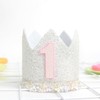 White 1st Birthday Crown For Girls，Glitter Boho 1st Birthday Crown，Milky