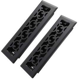Howeall 2x10 Inches 2 Pack Heavy Duty Walkable Floor Register - Easy Adjust Air Supply Lever Decorative Floor Vent Covers - Savannah Design Vent Covers for Home - Matte Black