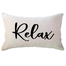 ULOVE LOVE YOURSELF Relax Lumbar Throw Pillow Case 12×20 Inch Housewarming Gifts Farmhouse Beige Decorative Rectangular/Waist Cushion Cover for Sofa Beach Porch Bench Decor