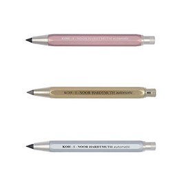 KOH-I-NOOR Automatic 5640 Metal Mechanical Pencil with Lead Sharpener Set of 3 Lead Thickness 5.6 mm Pink Gold and Silver